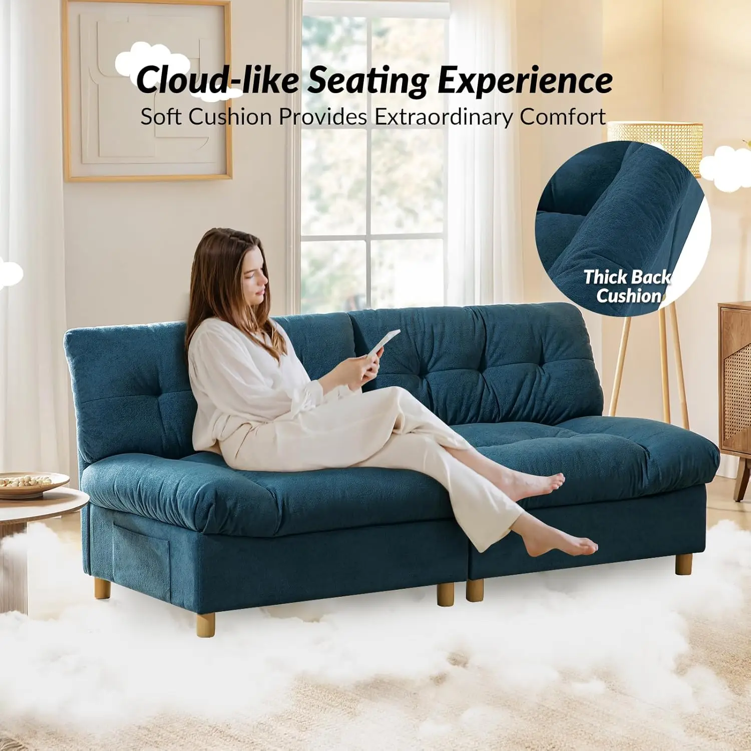 HULALA أريكة سحابية منزلية حديثة ، أريكة مسند ذراع مصممة وسادة ، محشوة من نوع Chenille Loveseat ، USB ونوع C ، 81 in