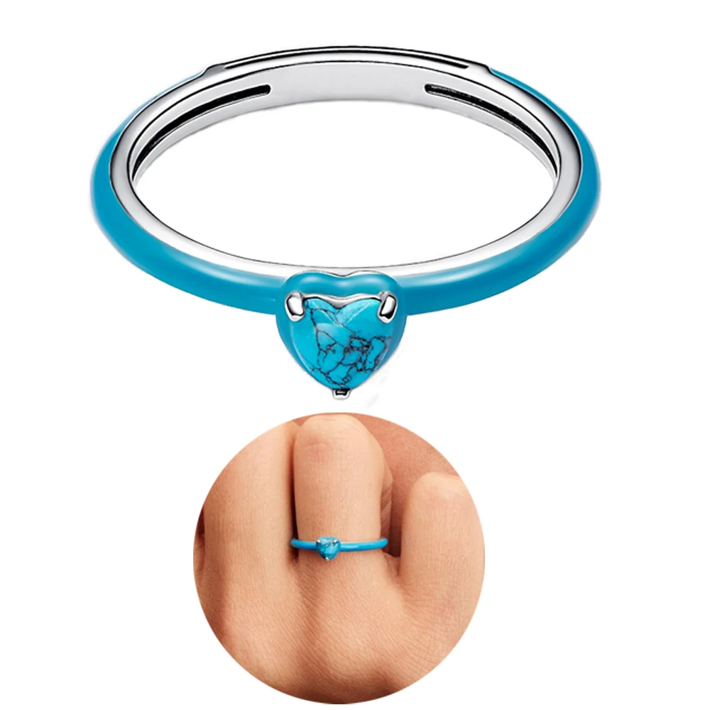 Ring aus 925er-Sterlingsilber mit schwarzem, rosa und türkisfarbenem Kern, Geschenkschmuck für Paare und beste Freundin