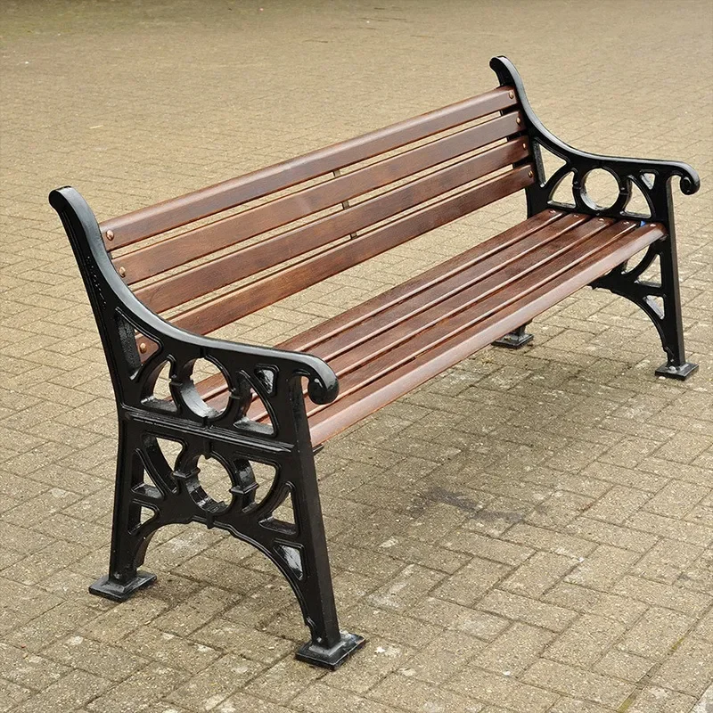 Outdoor Cast Iron Park Chair with Solid Wood Backrest Preservative Wood Landscape Garden Bench for Square and Outdoor Seating