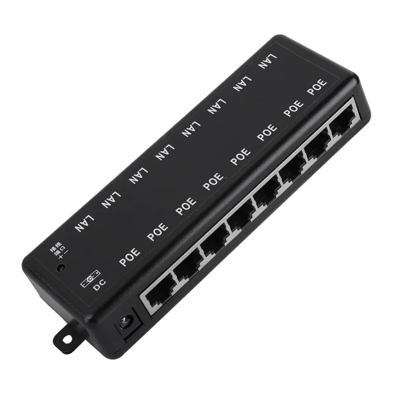 DC12V-48V 8 واجهات محول PoE السلبي الطاقة عبر إيثرنت POE وحدة إمداد الطاقة حاقن