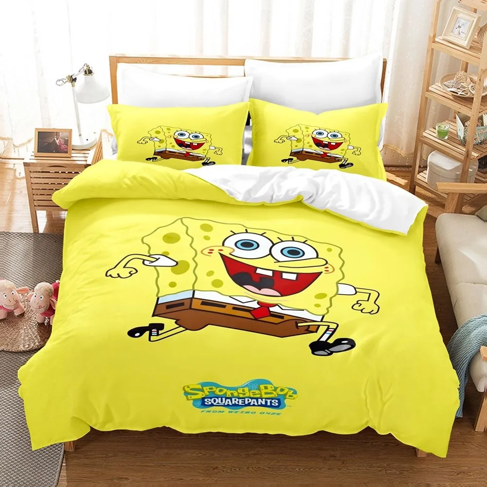 Exquisite 3D Cartoon SpongeBob Wallpaper Anime Digital Printing Bedding Set Duvet Cover Comforter Bed Youth Kids Girl Boys Gift view 2