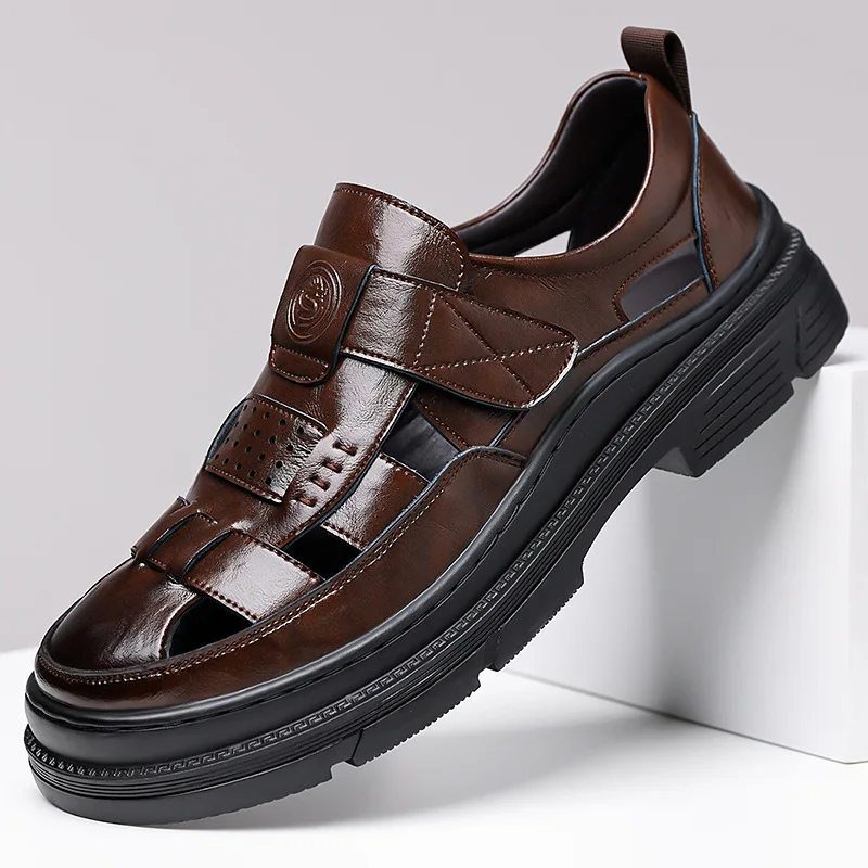 

Top Quality Cutout Soft Leather Sandals Men's Formal Dress Shoes Summer 2026 Man's Gladiator Decent Office Business Sandals