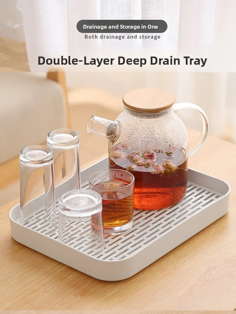 

Thiened Double Layer Cup Holder Tea Cup Draining Ra Home Use Storage Tray Plate Utensil Organizer Deepened Tea Plate Stand