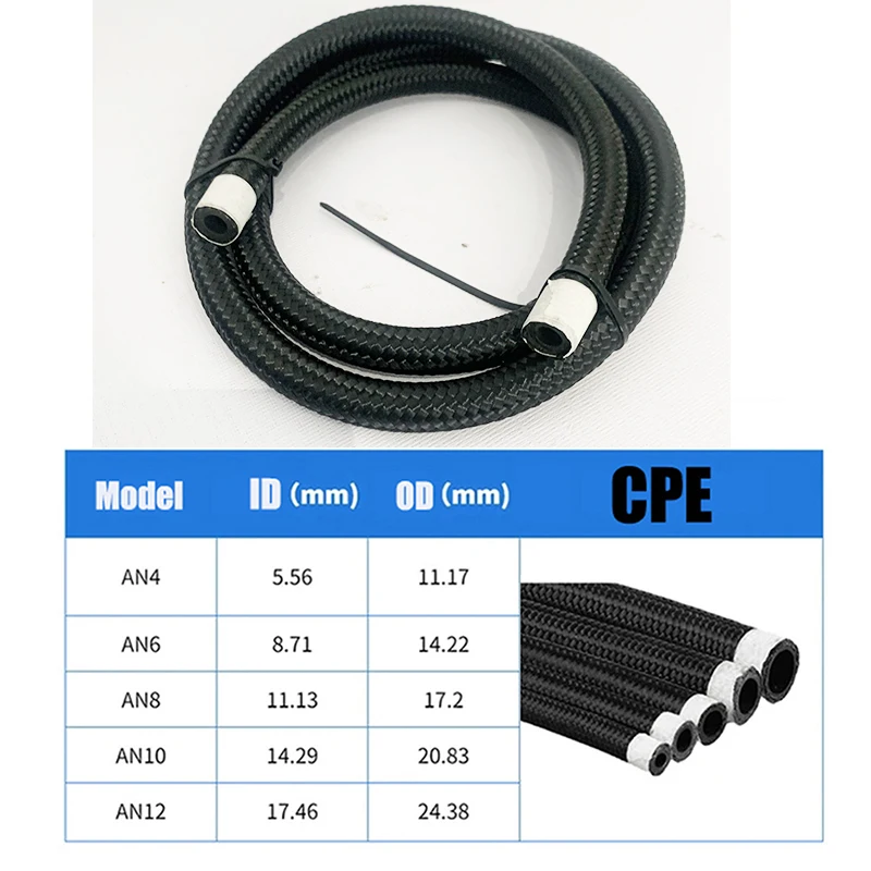 

Fuel Hose Oil 1M 3M 5M Oil Gas Line Nylon Stainless Steel Braided Pipe Tube AN4 AN6 AN8 AN10 Cooler Hose Line Inside CPE Rubber