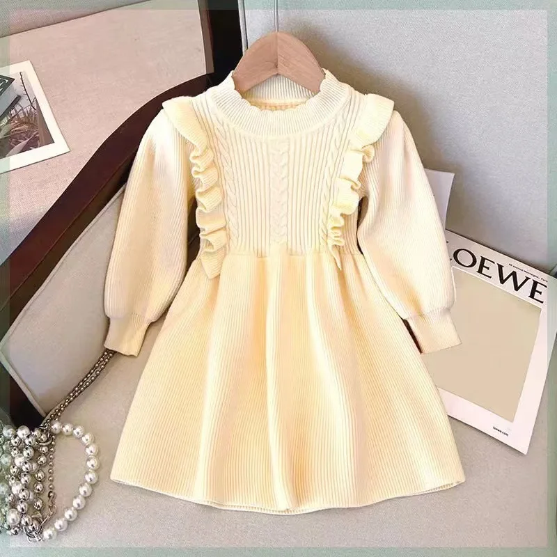 New Girls Winter Princess Dress Knit Sweater Toddler Fall Fashion Children Clothing Baby Girl Clothing Playful 2-6 Years