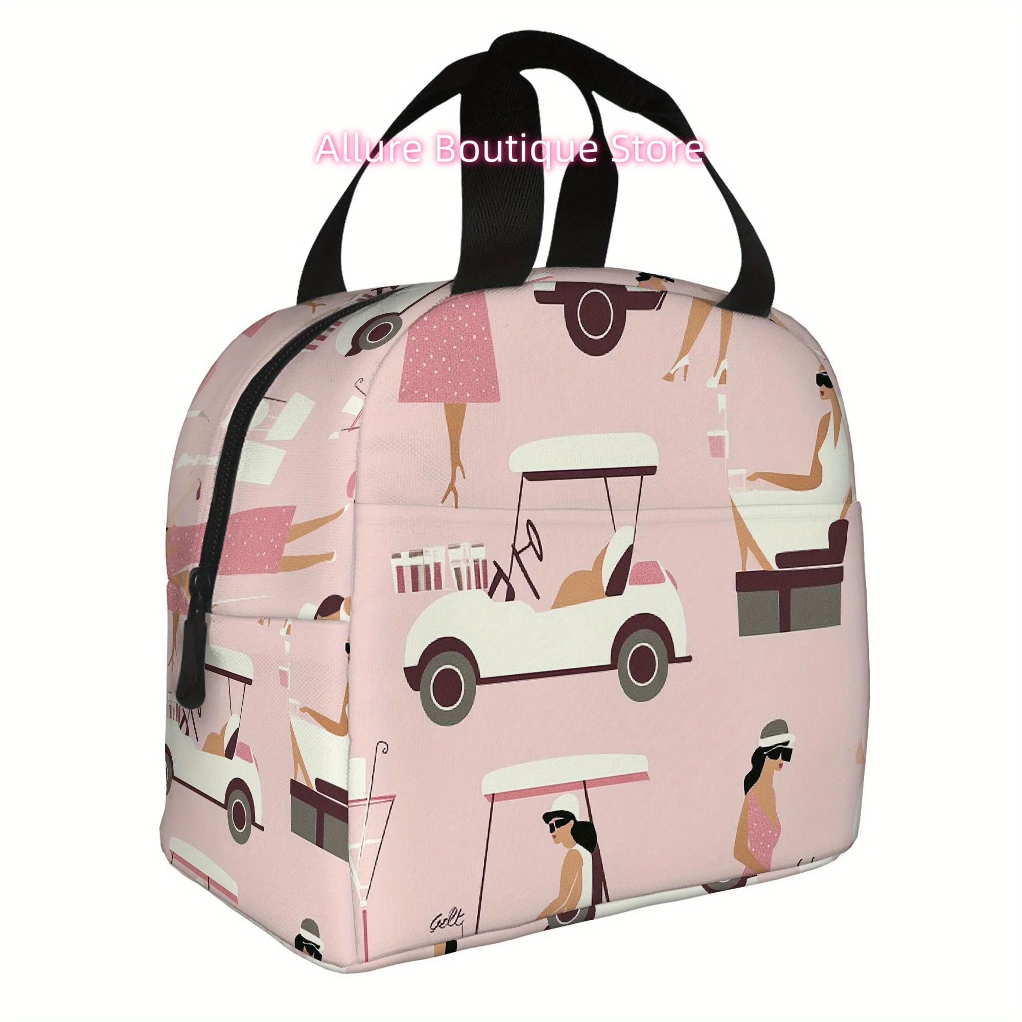 1 bolsa térmica para bebidas para carrito de golf, fondo rosa, reutilizable y portátil, sin contacto con alimentos, ideal para el hogar, la oficina