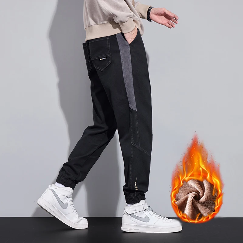 New Korean keep warm Sweatpants male Winter Fleece thicken Running Loose Sweat Pants Casual Stretch Jogging harem Pants Men