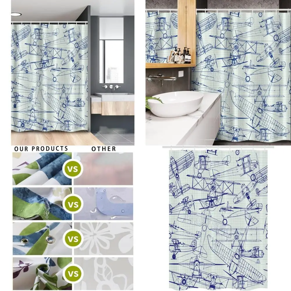 

Занавеска для душа в винтажном стиле: классическое авиационное искусство, ностальгические струйные конструкции для ванной комнаты