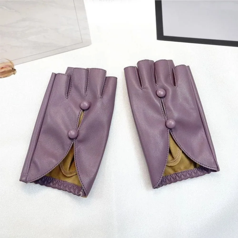 

PU Leather Women Leather Gloves Anti-Slip Button Hole Dance Performance Gloves Shock Absorption Durable Leather Gloves