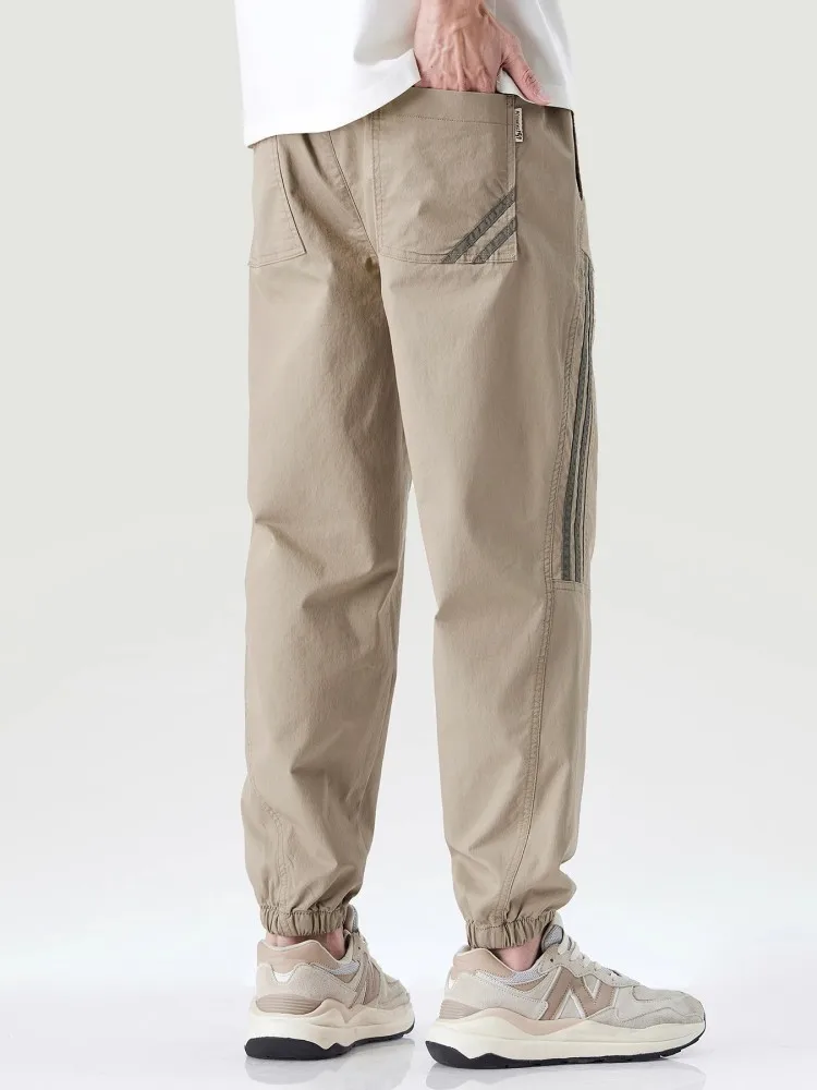 Pantalones informales para hombre, novedad de verano, pantalones holgados hasta el tobillo con cordón, moda de venta al por menor de Hip Hop, pantalones de chándal Cargo a rayas