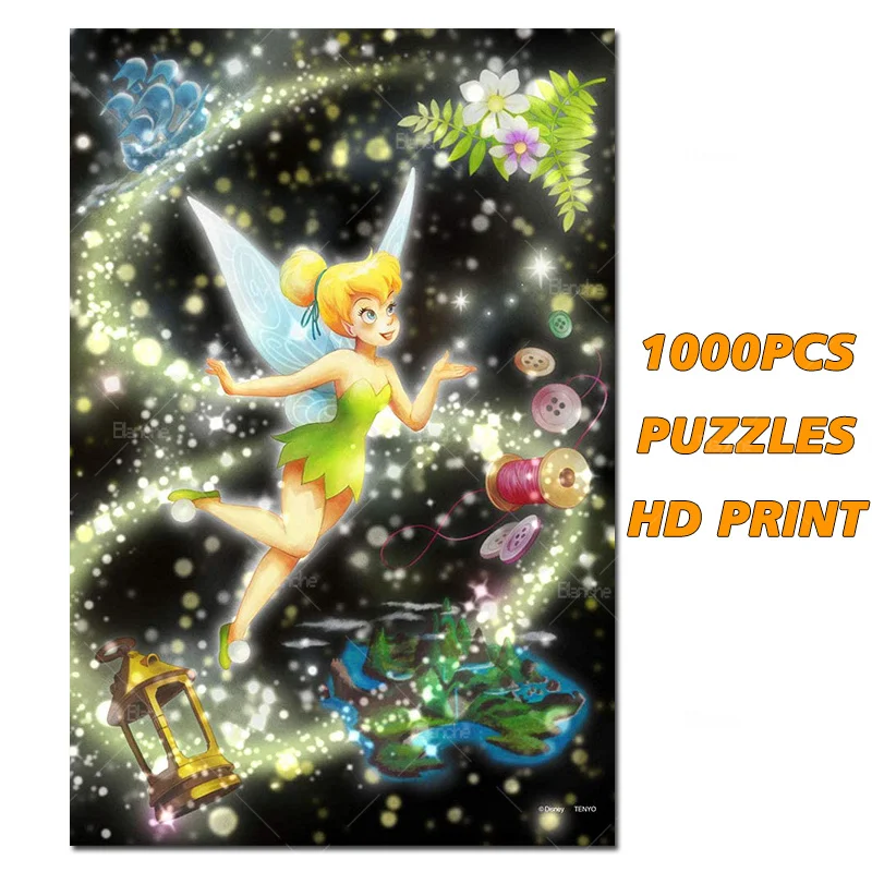 Disney Fairy Tinker Bell Shiny 1000PCS Puzzles Paper Jigsaw Puzzle Game Cartoon Film For Girls Like Friend Gift Ease Time Room