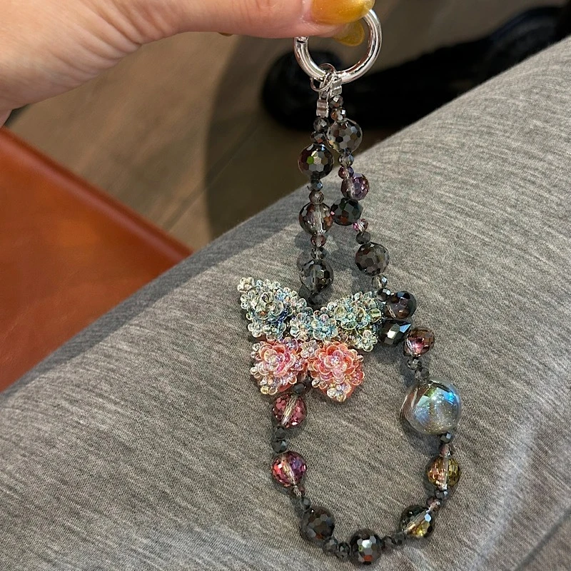 

Роскошная цепочка для телефона: высококачественный брелок-подвеска с бабочкой и кристаллами, бусины, шнурок-антипотеряшка, премиальный хрустальный ремешок для телефона