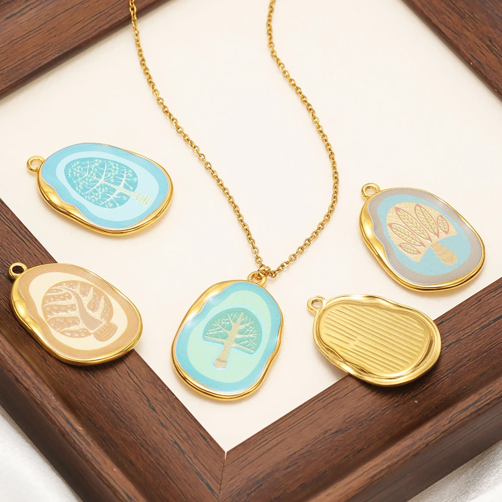 3 قطعة/الوحدة الفولاذ المقاوم للصدأ المينا شجرة سحر PVD الذهب المعلقات السائبة DIY بها بنفسك مجوهرات أقراط قلادة سوار صنع مكونات