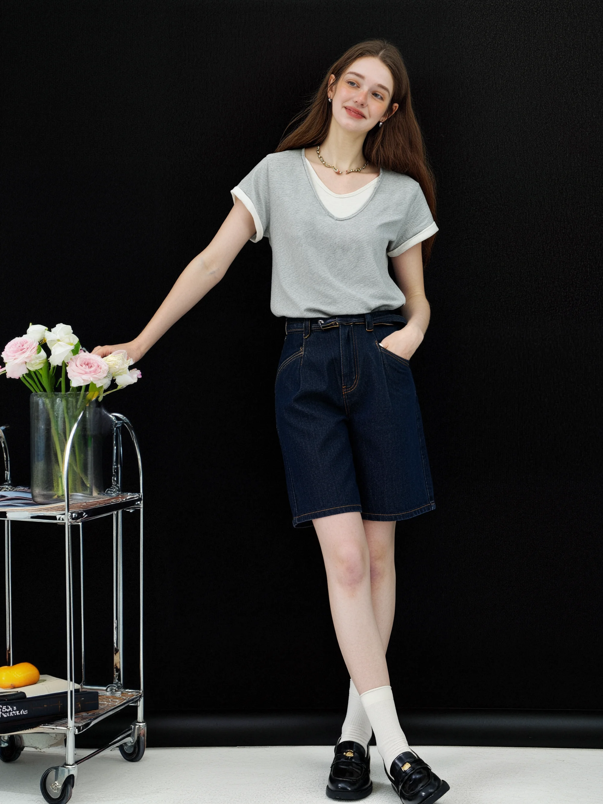 

HUAAPPUW Color Block Short Sleeve T-Shirt Women's Casual Top Summer Breathable Polyester Cotton Blend V-Neck Standard Fit