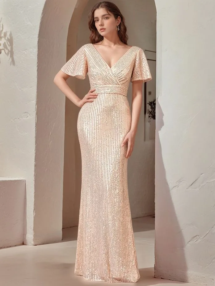 

Сексуальное вечернее платье с v-образным вырезом и блестками, элегантное вечернее платье, свадебное платье подружки невесты, слегка эластичное роскошное платье