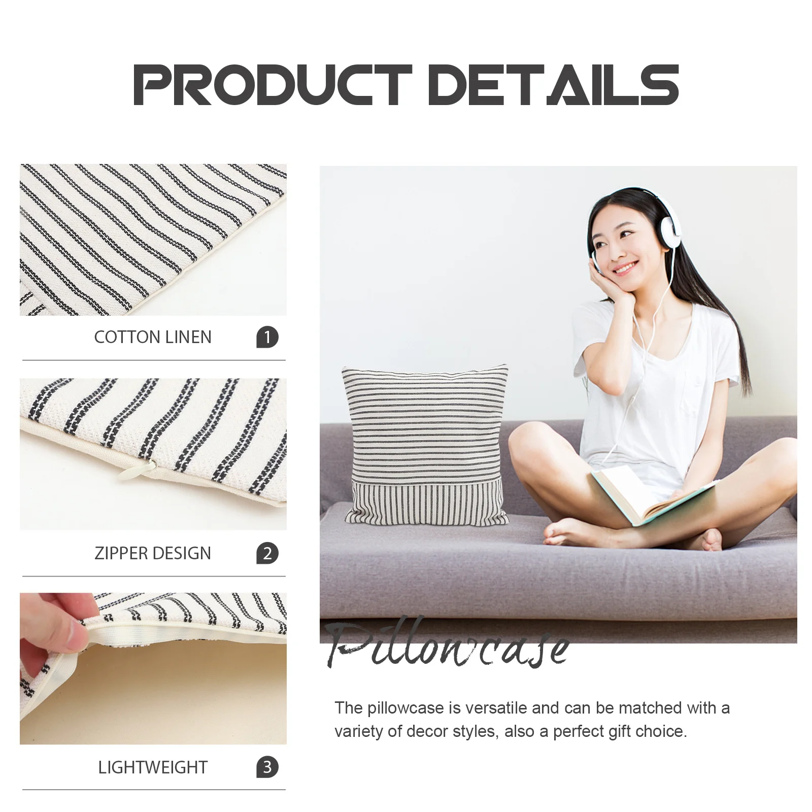 

2pcs Square Pillow Cover Cotton Linen Cushion Covers Invisible Zipper Decorative Pillowcase For Home Sofa Bed Washable