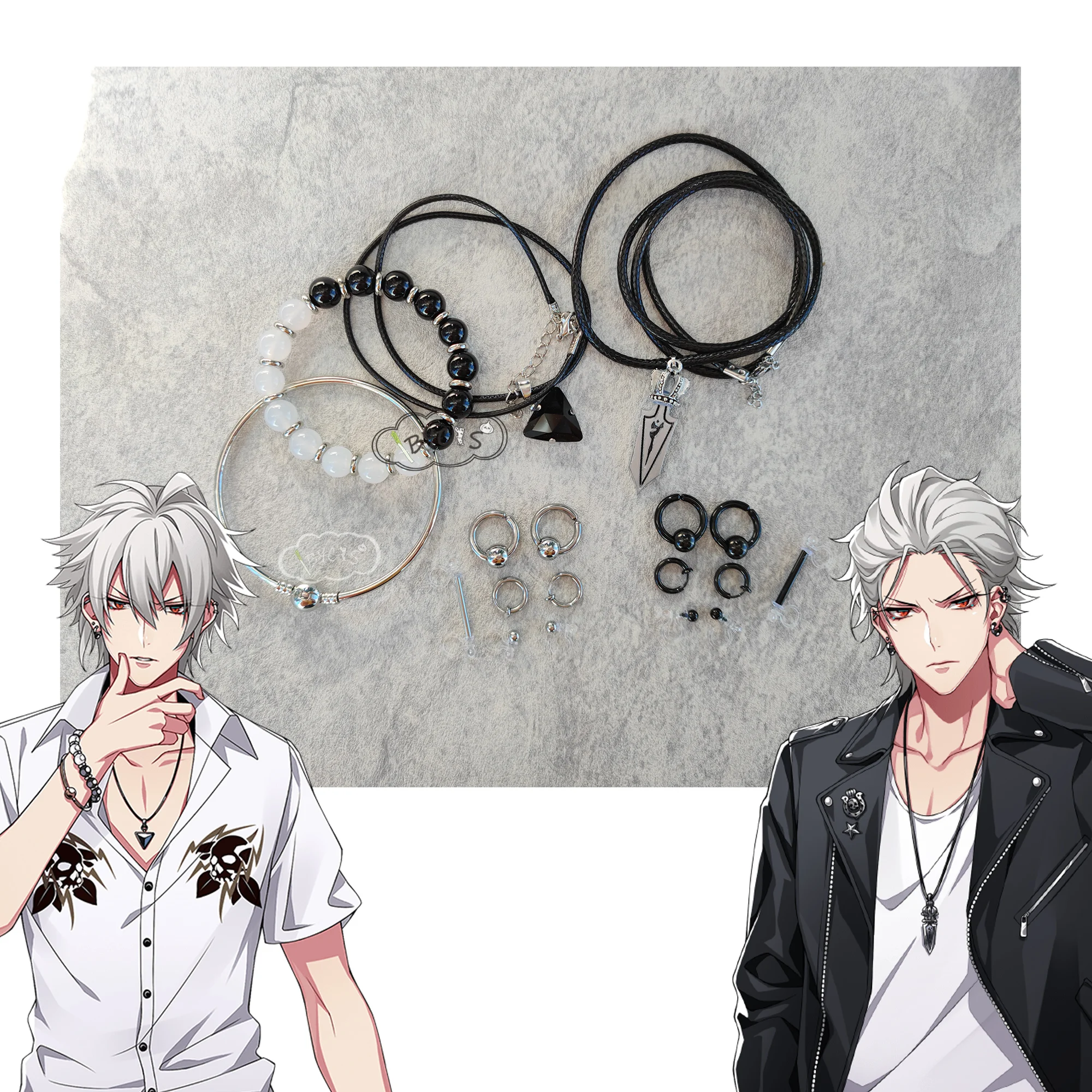 Micrófono de hipnosis Aohitsugi Samatoki Cos Clip para la oreja alfileres para la oreja Cosplay pendientes collar pulsera disfraz Anime Prop joyería