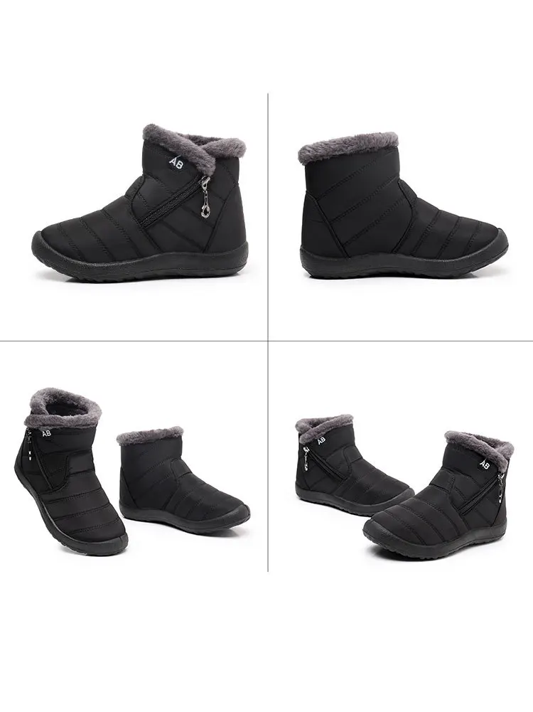 Damen Winter-Schneestiefel mit warmem Kunstfellfutter, seitlichem Reißverschluss, wasserdicht, rutschfest, bequeme Knöchelstiefel für ältere Damen. – Detail 17