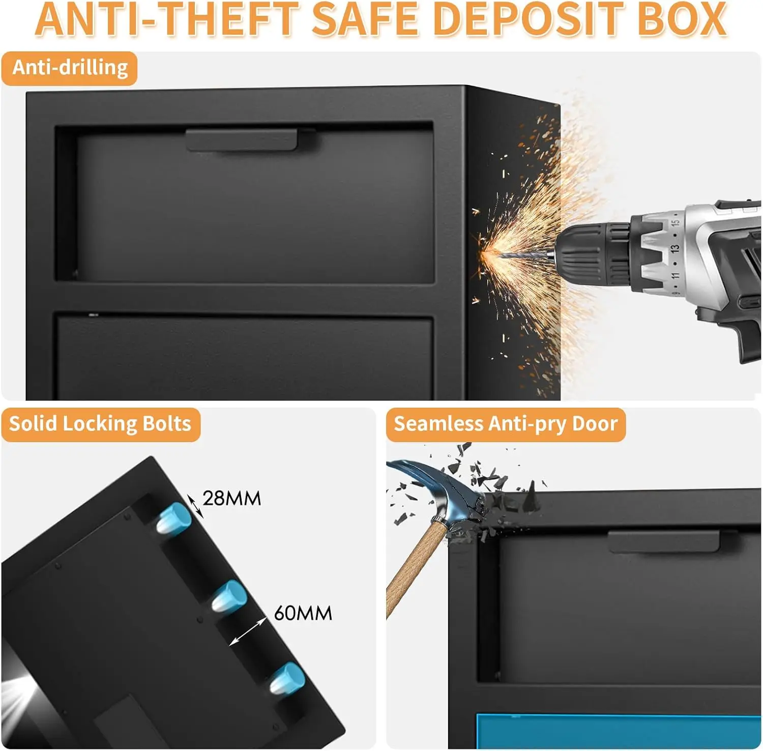4.0 Cu ft Large Fireproof Drop Safe Box for Business, Anti-Theft Cash Drop Safe with Slot & Combination Lock, Heavy Duty Deposit
