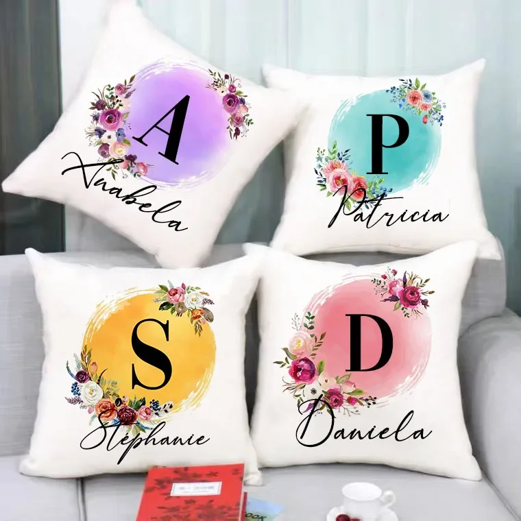 Personalized Pillow Cover Custom Flower with Name Cushion Cover Adult Child Pillowcase Home Housewarming Birthday Christmas Gift