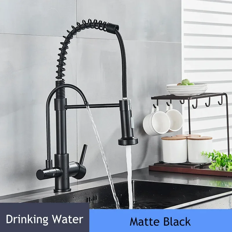 Black Pull Out Kitchen Faucet Water Filter Tap Brass Crane For Kitchen Deck Mounted Sink Faucet Mixer Nickel 3Way Kitchen Faucet