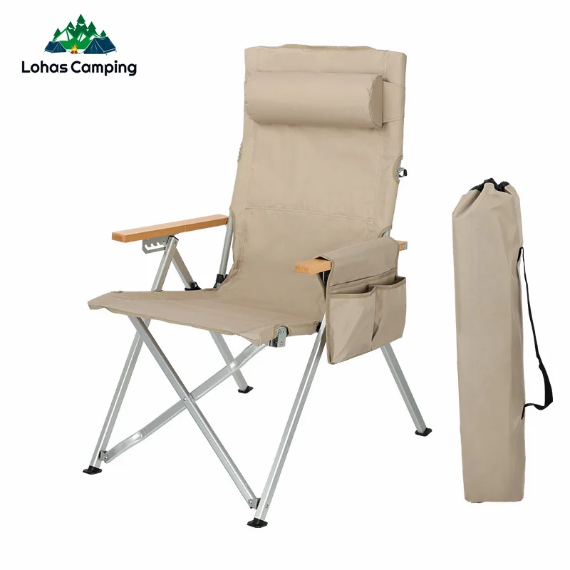 Lohascamping Portable Adjustable Arm Chair Garden Foldable Relax Camping Chair Lounge Bench Chair High Back Recliner Chair