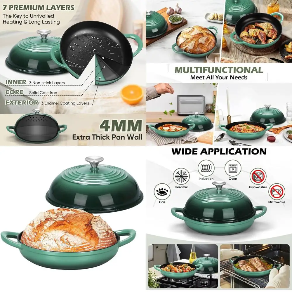 

Enameled Cast Iron Dutch Oven, 5.5 QT, Dual-Handled Sourdough Bread Baker, Non-Stick, Oven-Safe to 500°F, Olive Green