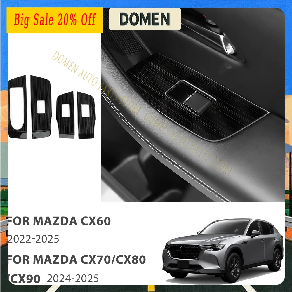 DOMEN For Mazda CX60 2022-2025 CX70 CX-70 CX80 CX-80 CX90 CX-90 2024 2025 Stainless Steel Brushed Finish Window Lifter Switch Co