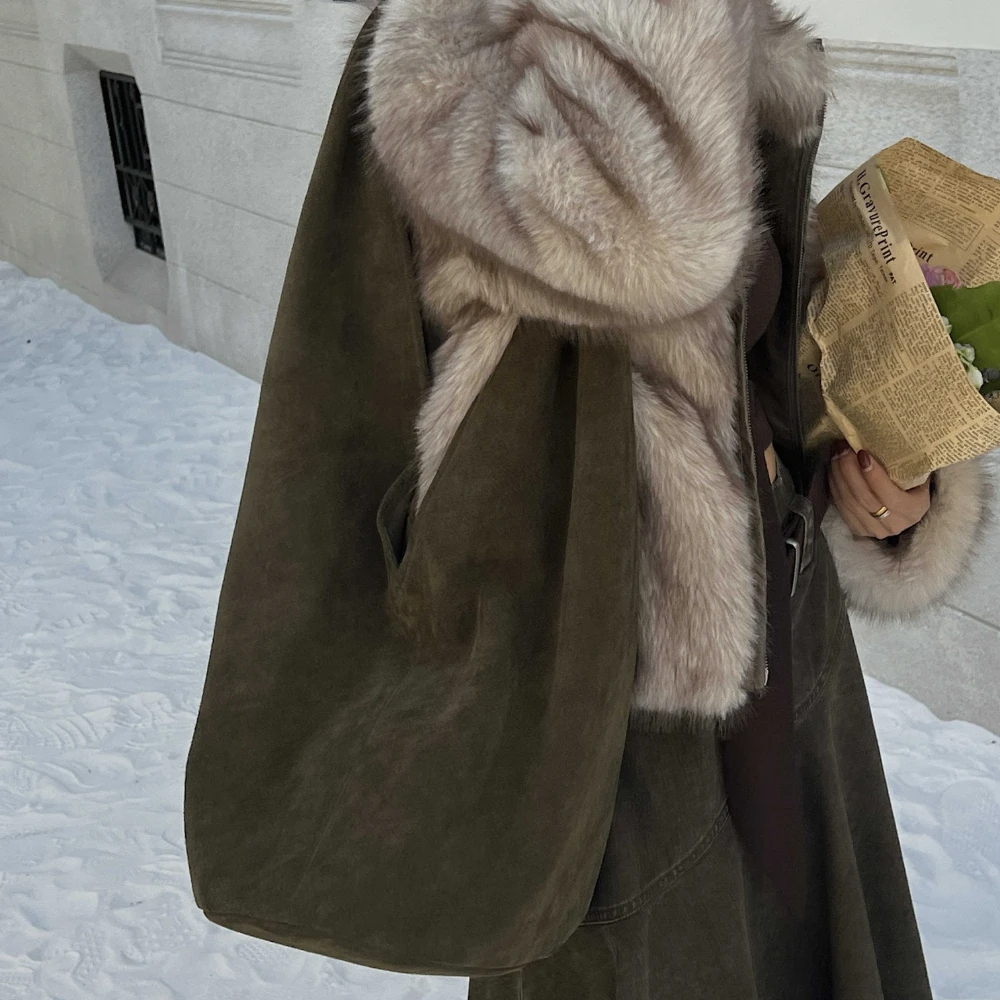 

Motingsome Минималистичная замшевая сумка Модная женская сумка-тоут Большая вместительная зимняя сумка Натуральная матовая натуральная кожа Новая сумка