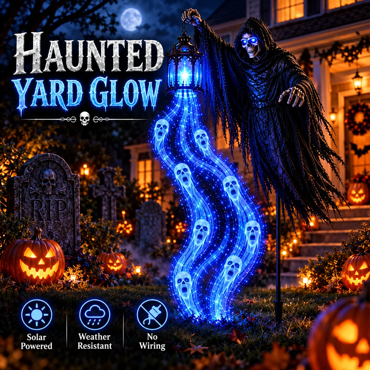 Solar Powered Halloween Lantern, Gothic Outdoor Decorative Light for Garden, Patio, Yard, Porch and Seasonal Party Decoration