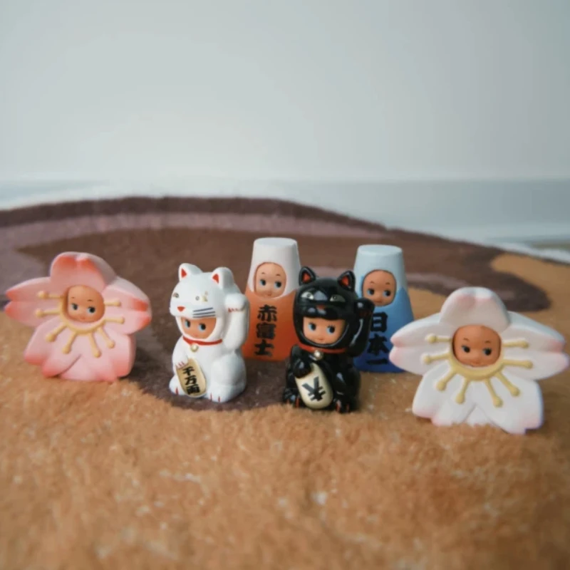 Spot-Changing Chibi Doll Blind Box Lucky Cat Mount Fuji Cherry Blossom Kawaii Mini Action Figure Desktop Decor Daily Gifts