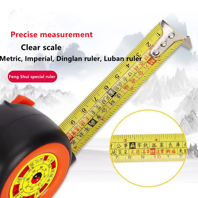 3m/5m Feng Shui Luban Tape Measure Self-locking Metric Imperial Ding Lan Ruler for DIY Woodworking Measuring Instruments Ruler