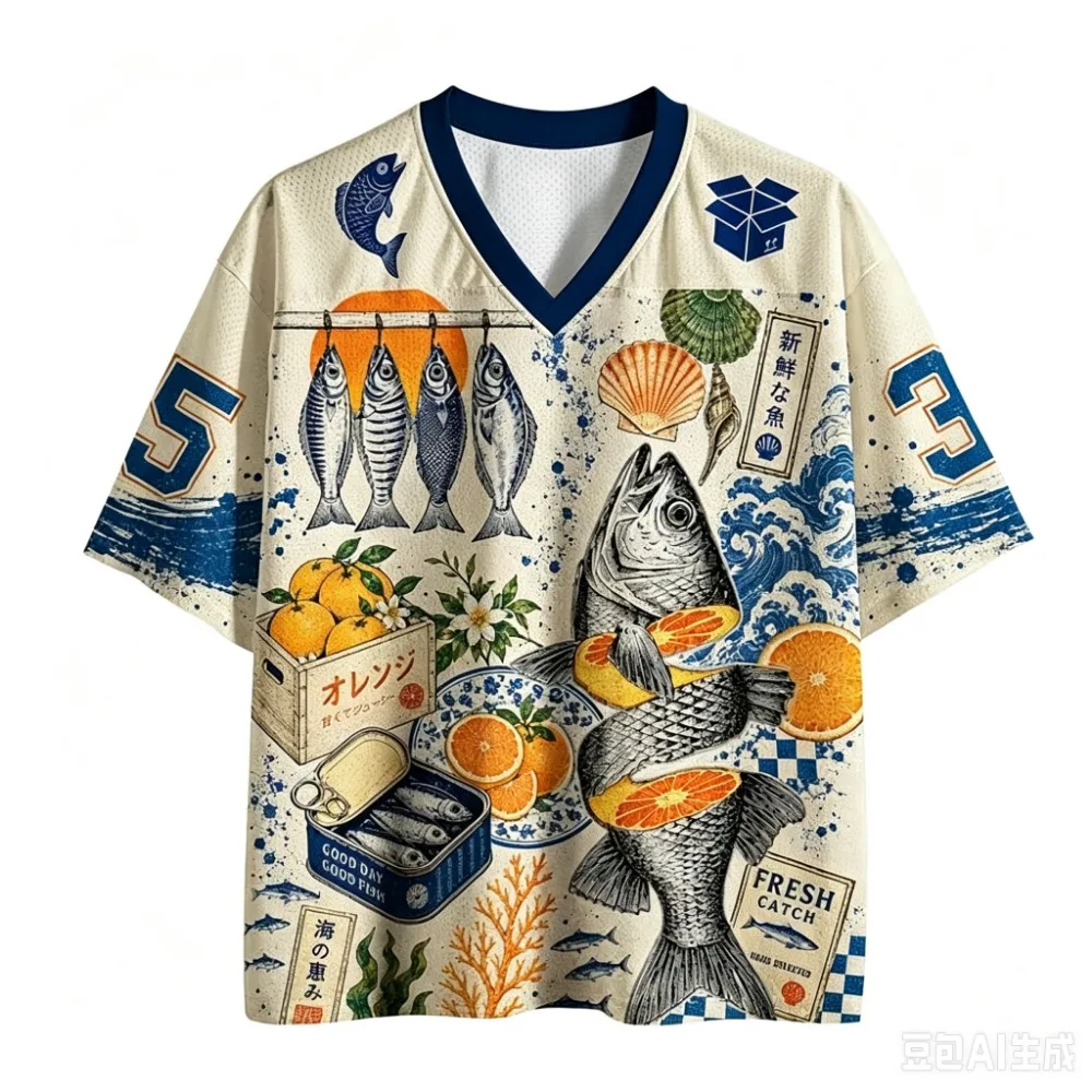Seashore Fish Shell Pattern 3D Print Sport Quick-drying Breathable Men V-neckT-Shirt Outdoor Street Casual Parent-Child Clothing