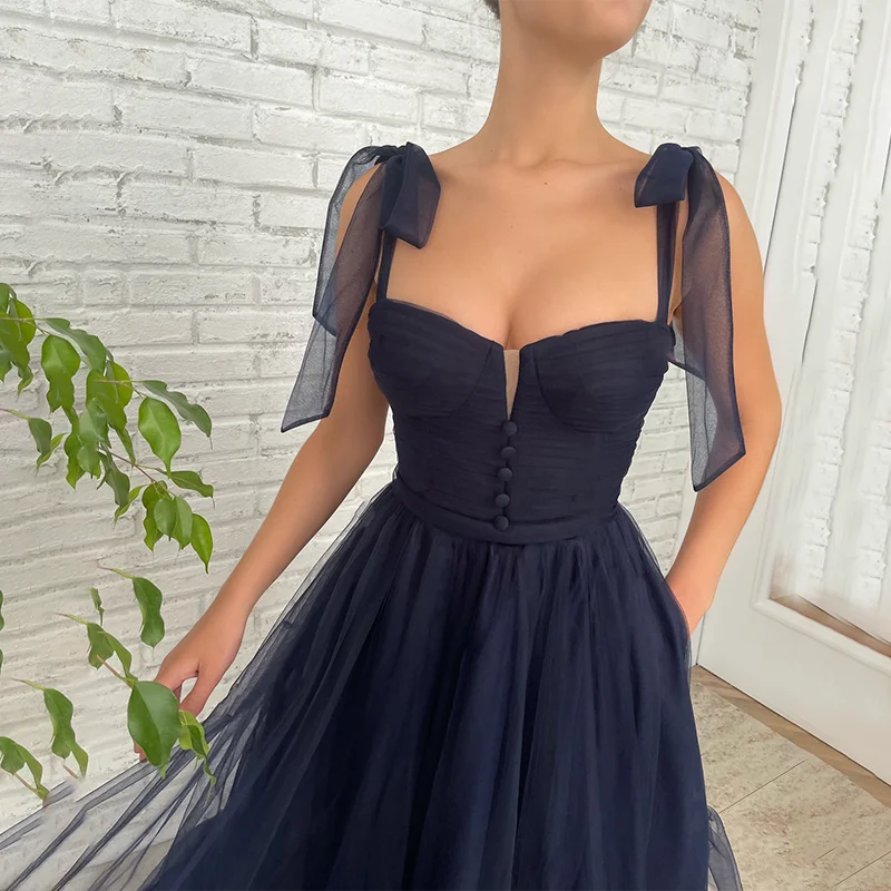 Do kostek Ruched Tulle paski Spaghetti suknie ślubne przyciski zakładki dostosowane Backless bez rękawów Prom suknie wieczorowe