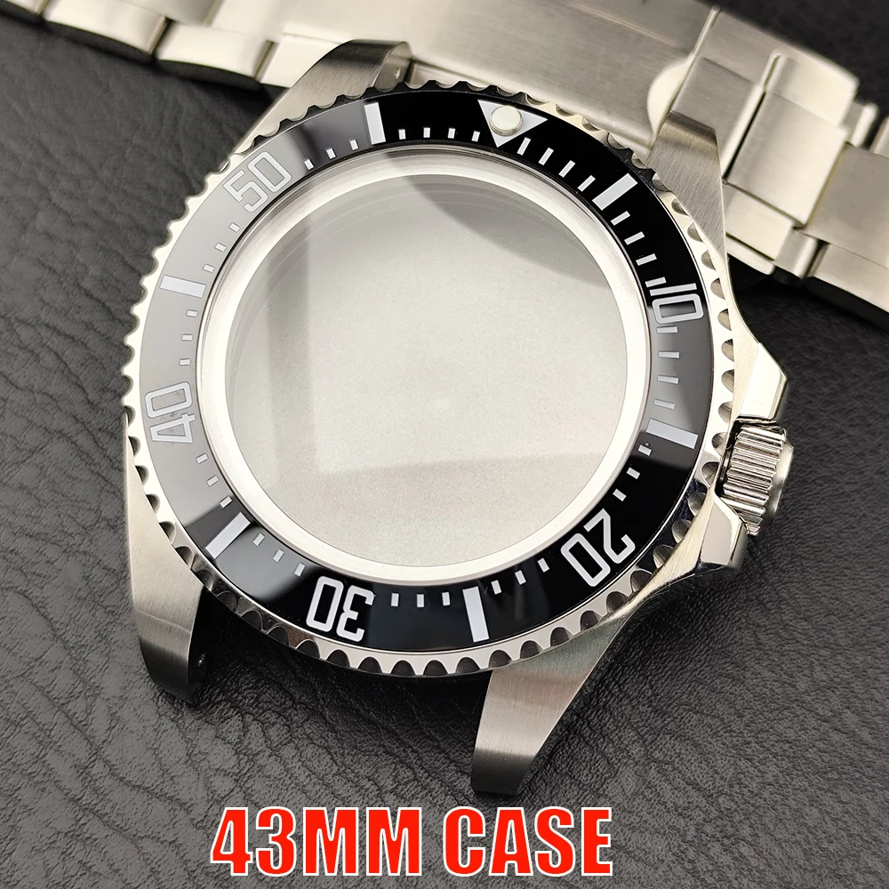 NH35 حافظة 43 مللي متر للرجال فضي الصلب ساعة تناسب NH34 NH35 حركة حافظة ل الياقوت صندوق ساعة زجاجي الحافة 21 مللي متر ستارب