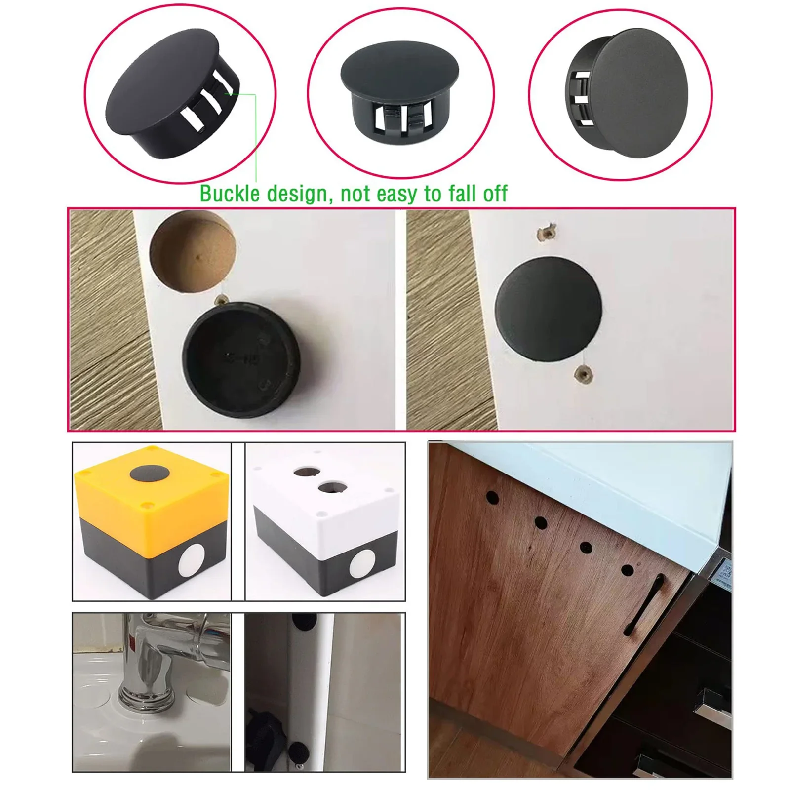 Weiyi Nylon Hole Plug Snap-on Cover 6mm-100mm Black Round Plastic Blanking End Caps Tube Pipe Inserts Plug Bung