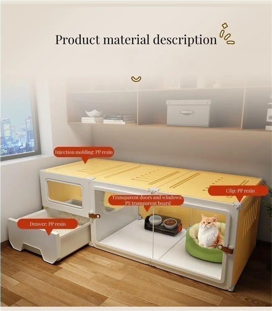 New Design Clear Cat Condo with Pull-Out Litter Drawer  Space-Saving Pet Enclosure for Indoor Use
