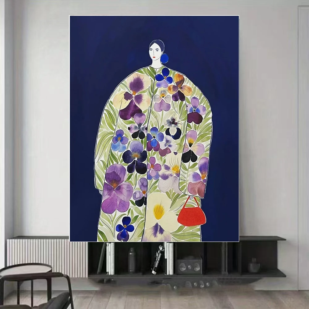 

Ручная роспись текстура ретро цветочный элегантный женский живопись скандинавский стиль Ins гостиная фойе украшение холст фреска