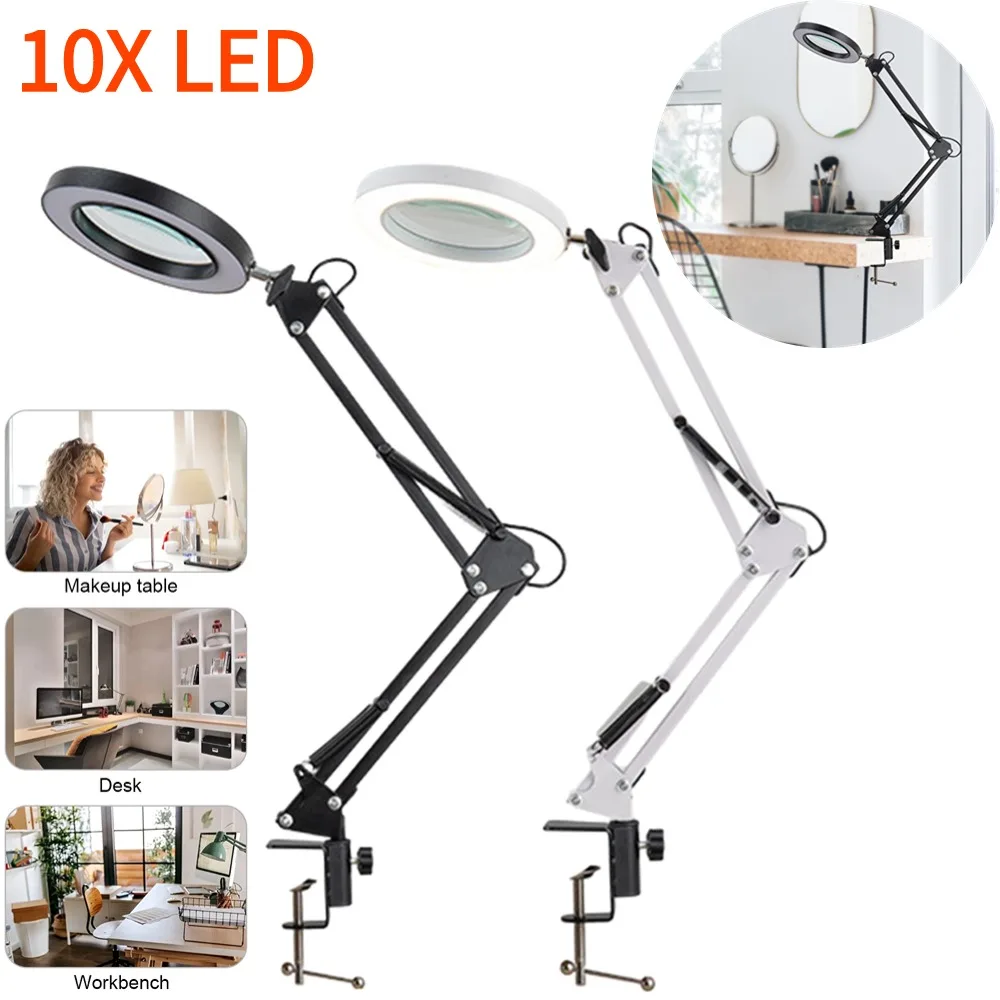 10X LED Magnifying Magnifier Illuminated Magnifier Lamp 3 Color LED Magnifying Glass for Welding/Table Lamp/Skincare Beauty