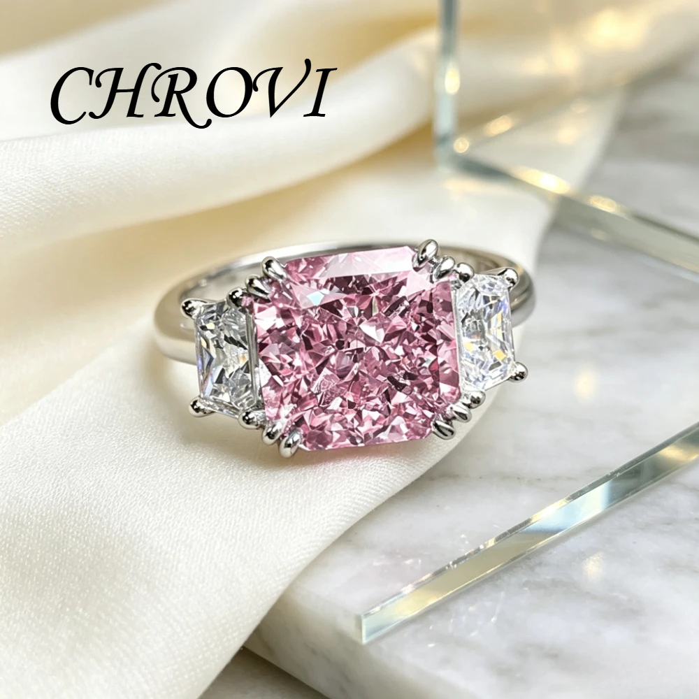 Exquisite 925 sterling silver sparkly pastel pink zirconia style open-ended ring for women - princess-shaped finger ring