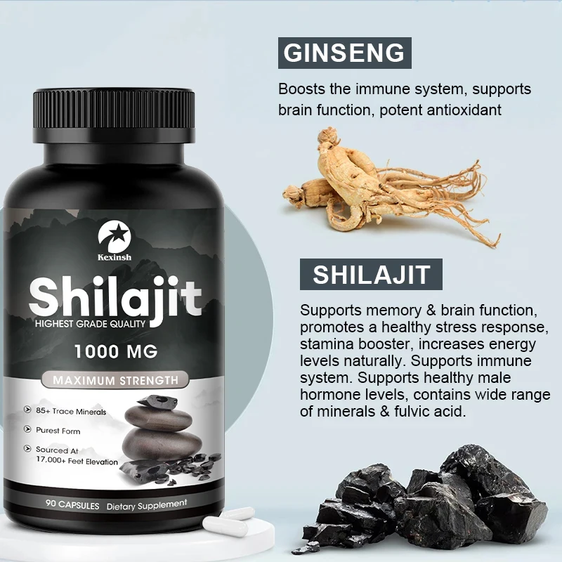 Kexinsh Shilajit cápsulas para hombres, 100% puro, Original, 1000mg, fuerza máxima, mejora el sistema inmunológico, energía, Sexo de larga duración