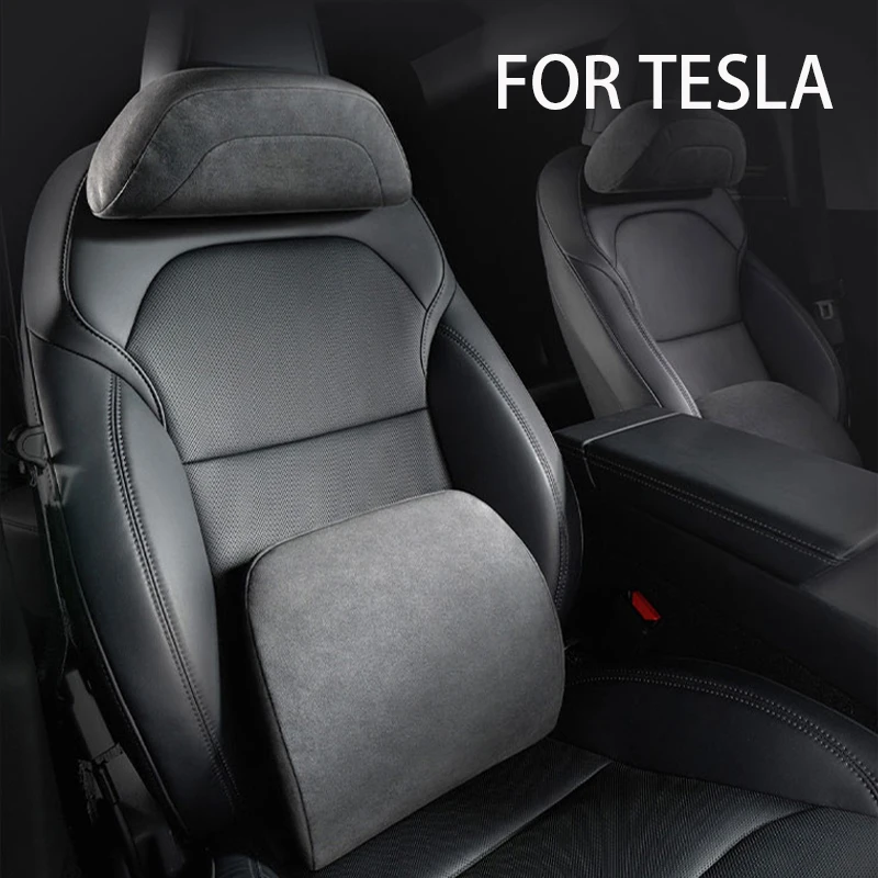 

For Tesla Model 3/Y 2021-2025 juniper Suede neck pillow and lumbar support Seat headrest Car interior accessories