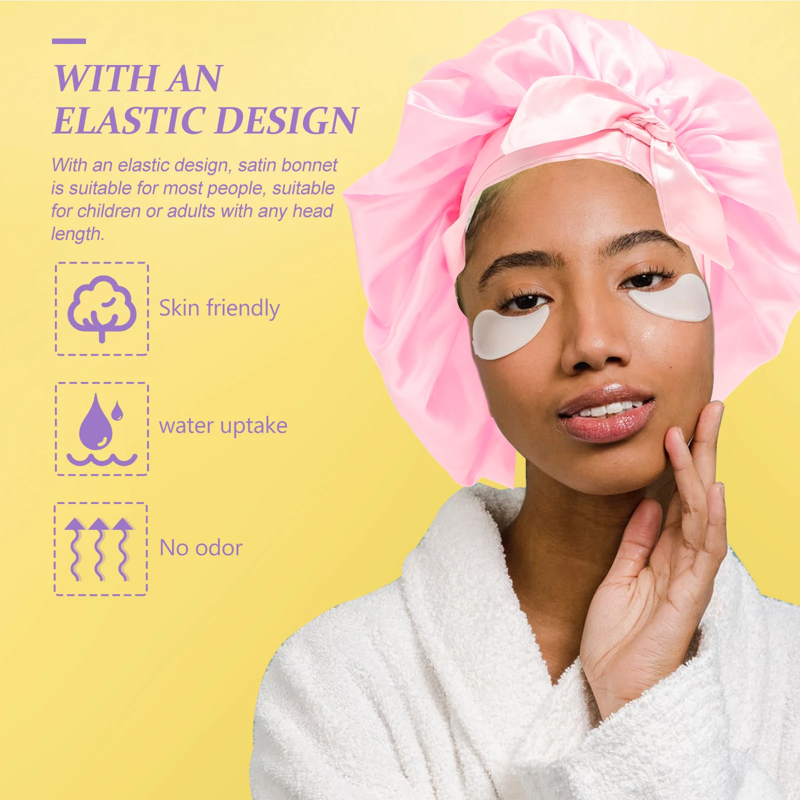 

Shower Cap Reusable Lightweight Satin Bonnet For Sleeping Travel Hair Protection Large Size Soft Elastic Fit Women