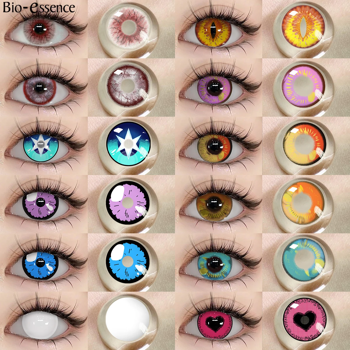 Lentilles de contact Bio-essence pour cosplay d'anime, lentilles violettes, lentilles blanches pour Halloween, lentilles de cosplay œil de dragon, pupilles colorées pour fête