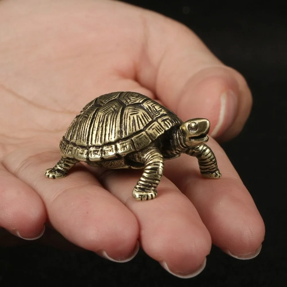 Lucky Brass Turtle Figurines Solid Copper Chinese Style Longevity Turtle Figurines Retro Handmade Mini Turtle Sculpture