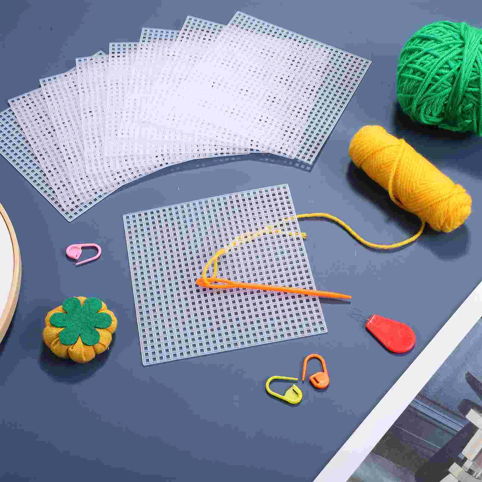 12 Pcs Full Coverage Plastic Mesh Canvas Sheet Travel Stitch Embroidery Net Fabric Shapes