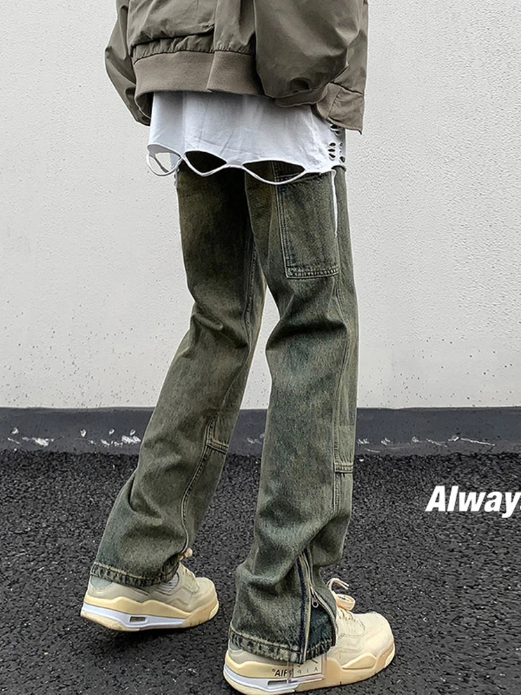 

Slim Fit Straight Leg Jeans Men's Style American High Street Vibe Micro Flared Workwear Long Pants Youth Trend Autumn Wear