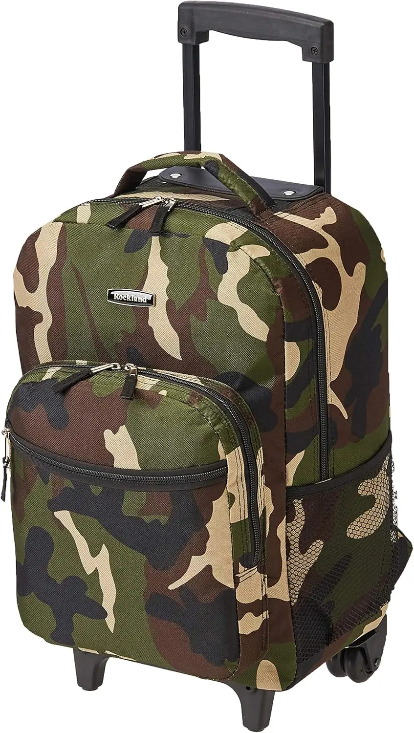 

17-Inch Rolling Backpack with Double Handle, Camouflage Design for Travel and School