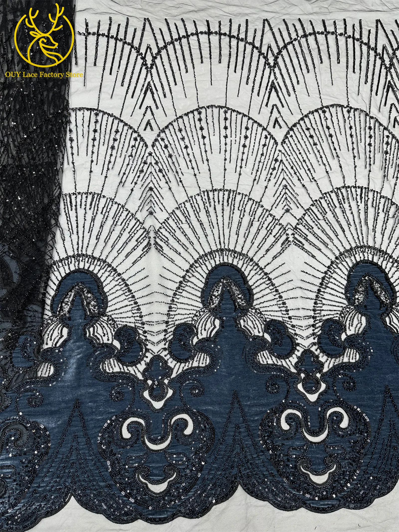 Luxuriöser afrikanischer Samtstoff mit goldenen Perlen und Pailletten, 5 Yards, weinrot, bestickter französischer Tüll für Damen-Partykleider – Detail 11