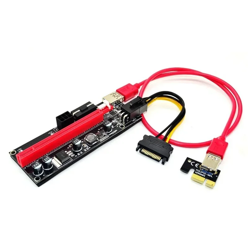 

0,6 м VER009S PCI-E 1X–16X Riser Card PCIe Extender SATA to Double 6-контактный кабель питания USB 3.0 для добычи видеокарты